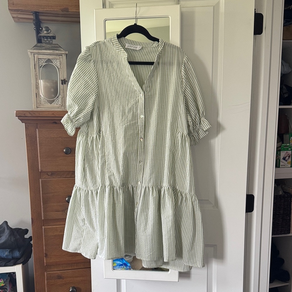 Petal & Pup Green Striped Casual Dress